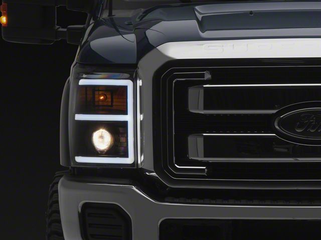 LED DRL Projector Headlights with Clear Corner Lights; Black Housing; Clear Lens (11-16 F-350 Super Duty)