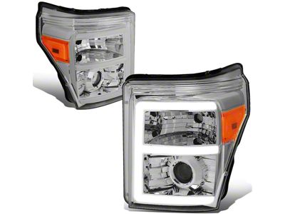 LED DRL Projector Headlights with Amber Corner Lights; Chrome Housing; Clear Lens (11-16 F-350 Super Duty)