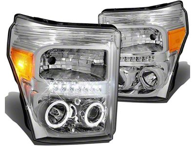 LED DRL Projector Headlights; Chrome Housing; Clear Lens (11-16 F-350 Super Duty)