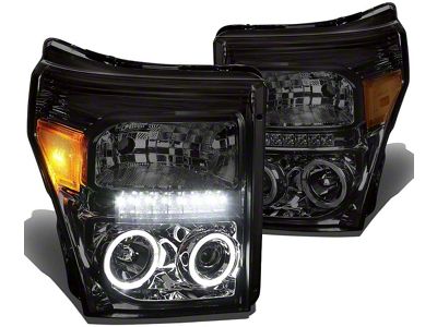 LED DRL Projector Headlights; Chrome Housing; Smoked Lens (11-16 F-350 Super Duty)