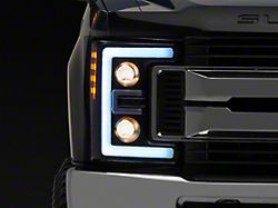 LED DRL Projector Headlights with Amber Corner Lights; Black Housing; Clear Lens (17-19 F-350 Super Duty w/ Factory Halogen Headlights)