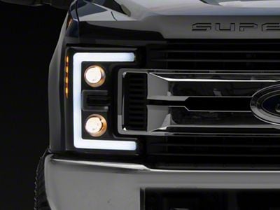 LED DRL Projector Headlights with Amber Corner Lights; Black Housing; Smoked Lens (17-19 F-350 Super Duty w/ Factory Halogen Headlights)