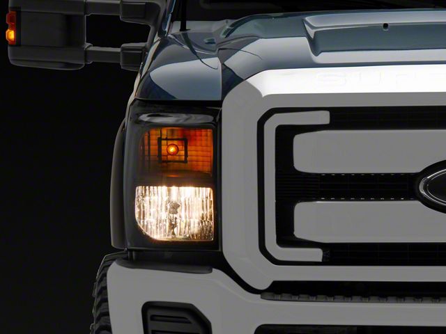 Factory Style Headlights with Amber Corner Lights; Black Housing; Clear Lens (11-16 F-350 Super Duty)
