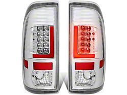 Red L-Bar LED Tail Lights; Chrome Housing; Clear Lens (11-16 F-350 Super Duty)