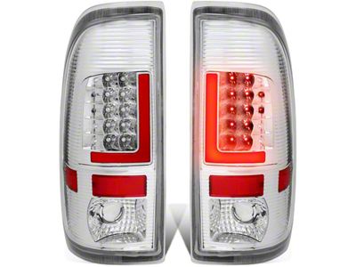 Red L-Bar LED Tail Lights; Chrome Housing; Clear Lens (11-16 F-350 Super Duty)