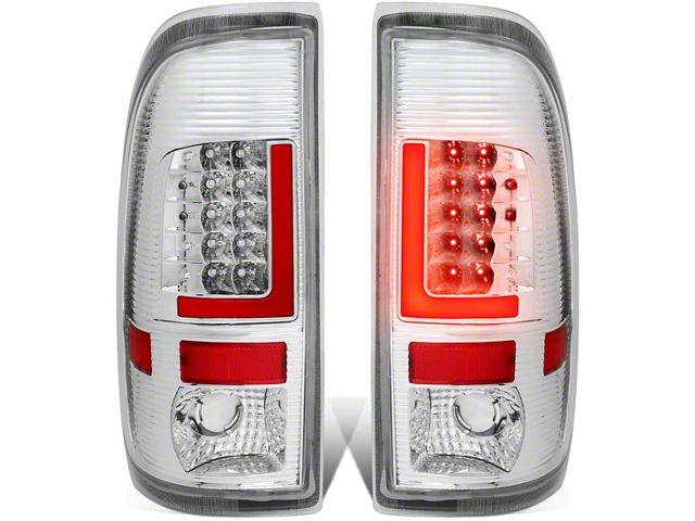 Red L-Bar LED Tail Lights; Chrome Housing; Clear Lens (11-16 F-350 Super Duty)