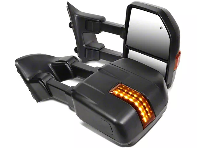 Towing Mirror; Powered; Heated; Amber Signal; Black; Pair (11-16 F-350 Super Duty)