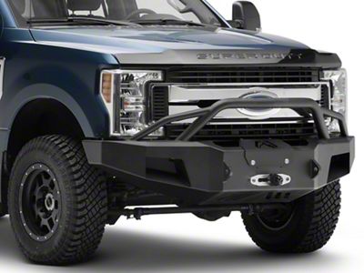 Fab Fours Premium Winch Front Bumper with Pre-Runner Guard; Matte Black (17-22 F-350 Super Duty)