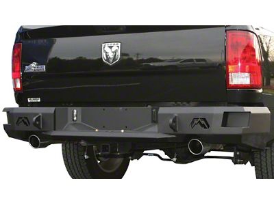 Fab Fours Premium Rear Bumper; Not Pre-Drilled for Backup Sensors; Matte Black (09-18 RAM 1500 w/ Factory Dual Exhaust)