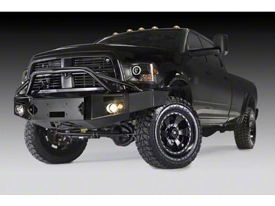 Fab Fours Premium Winch Front Bumper with Pre-Runner Guard; Pre-Drilled for Front Parking Sensors; Bare Steel (13-18 RAM 1500, Excluding Rebel)