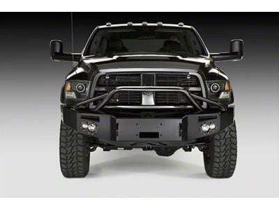 Fab Fours Premium Winch Front Bumper with Pre-Runner Guard; Not Pre-Drilled for Front Parking Sensors; Bare Steel (13-18 RAM 1500, Excluding Rebel)