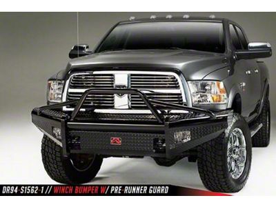 Fab Fours Black Steel Front Ranch Bumper with Pre-Runner Guard and Tow Hooks; Gloss Black (94-02 RAM 2500)