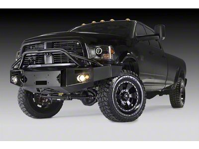 Fab Fours Premium Heavy Duty Winch Front Bumper with Pre-Runner Guard; Not Pre-Drilled for Front Parking Sensors; Bare Steel (10-18 RAM 2500)