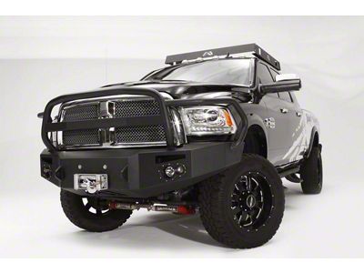 Fab Fours Premium Heavy Duty Winch Front Bumper with Full Guard; Not Pre-Drilled for Front Parking Sensors; Bare Steel (10-18 RAM 3500)