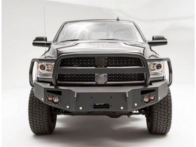 Fab Fours Premium Heavy Duty Winch Front Bumper with Full Guard; Pre-Drilled for Front Parking Sensors; Matte Black (16-18 RAM 3500)