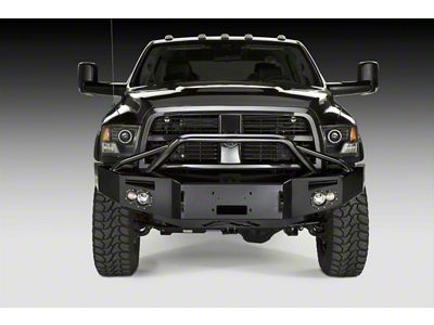 Fab Fours Premium Heavy Duty Winch Front Bumper with Pre-Runner Guard; Pre-Drilled for Front Parking Sensors; Bare Steel (16-18 RAM 3500)