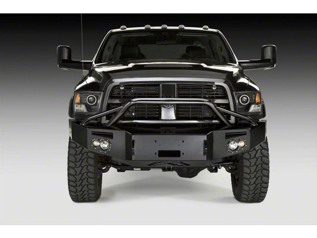Fab Fours Premium Heavy Duty Winch Front Bumper with Pre-Runner Guard; Pre-Drilled for Front Parking Sensors; Bare Steel (16-18 RAM 3500)