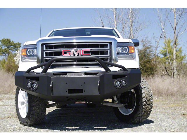 Fab Fours Premium Winch Front Bumper with Pre-Runner Guard; Bare Steel (14-15 Sierra 1500)