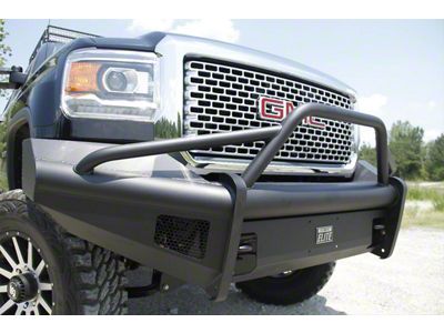 Fab Fours Black Steel Elite Front Bumper with Pre-Runner Guard; Matte Black (15-19 Sierra 2500 HD)