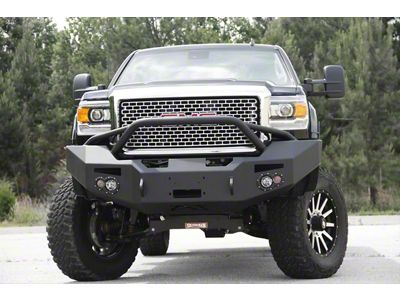 Fab Fours Premium Heavy Duty Winch Front Bumper with Pre-Runner Guard; Bare Steel (15-19 Sierra 3500 HD)