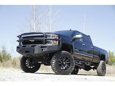 Fab Fours Premium Heavy Duty Winch Front Bumper with Full Guard; Not Pre-Drilled for Front Parking Sensors; Matte Black (15-19 Silverado 2500 HD)