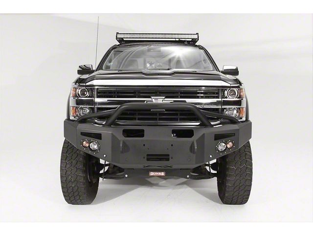 Fab Fours Premium Heavy Duty Winch Front Bumper with Pre-Runner Guard; Pre-Drilled for Front Parking Sensors; Matte Black (15-19 Silverado 2500 HD)