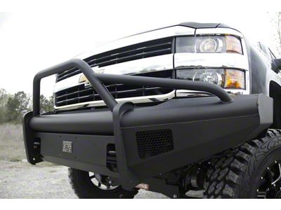 Fab Fours Black Steel Elite Front Bumper with Pre-Runner Guard; Matte Black (07-10 Silverado 3500 HD)