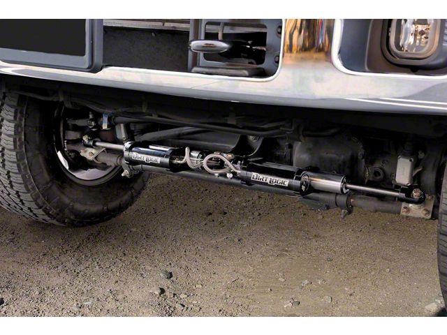 Fabtech Dual Dirt Logic Reservoir Steering Stabilizer for 6 to 8-Inch Lift; Opposing Style (11-24 4WD F-350 Super Duty)