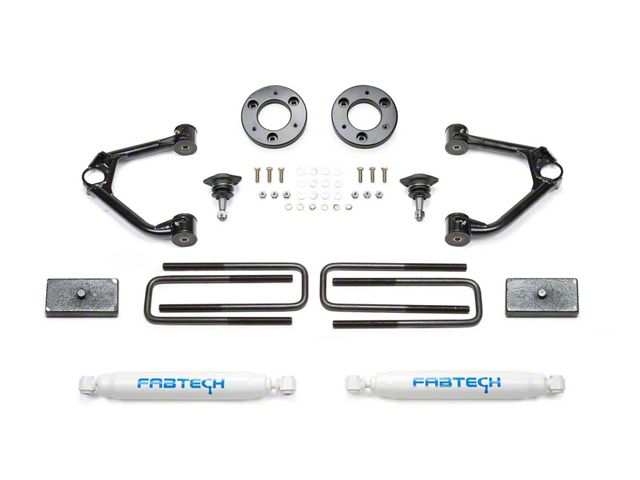 Fabtech 1.50-Inch Ball Joint Upper Control Arm Lift Kit with Performance Shocks (19-24 Sierra 1500 AT4, Excluding Diesel)