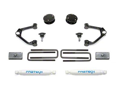 Fabtech 3-Inch Ball Joint Upper Control Arm Lift Kit with Rear Performance Shocks (19-24 Sierra 1500 Double Cab, Crew Cab, Excluding AT4 & Denali)