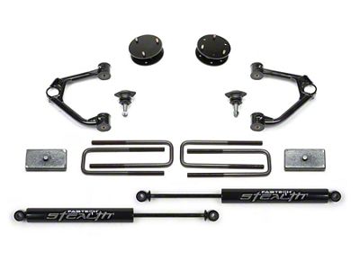 Fabtech 3-Inch Ball Joint Upper Control Arm Lift Kit with Rear Stealth Shocks (19-25 Sierra 1500 Double Cab, Crew Cab, Excluding AT4 & Denali)