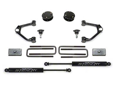 Fabtech 3-Inch Ball Joint Upper Control Arm Lift Kit with Rear Stealth Shocks (19-24 Sierra 1500 Double Cab, Crew Cab, Excluding AT4 & Denali)