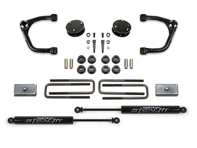 Fabtech 3-Inch Uniball Upper Control Arm Lift Kit with Stealth Shocks (19-25 Sierra 1500 Double Cab, Crew Cab, Excluding AT4, Denali & Diesel)