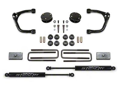 Fabtech 3-Inch Uniball Upper Control Arm Lift Kit with Stealth Shocks (19-24 Sierra 1500 Double Cab, Crew Cab, Excluding AT4, Denali & Diesel)