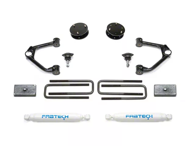 Fabtech 3-Inch Ball Joint Upper Control Arm Lift Kit with Rear Performance Shocks (19-24 Silverado 1500 Double Cab, Crew Cab, Excluding Trail Boss)