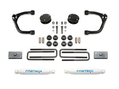 Fabtech 3-Inch Uniball Upper Control Arm Lift Kit with Performance Shocks (19-25 Silverado 1500 Double Cab, Crew Cab, Excluding Diesel & Trail Boss)