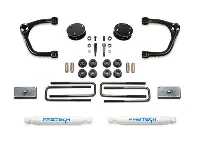 Fabtech 3-Inch Uniball Upper Control Arm Lift Kit with Performance Shocks (19-24 Silverado 1500 Double Cab, Crew Cab, Excluding Diesel & Trail Boss)