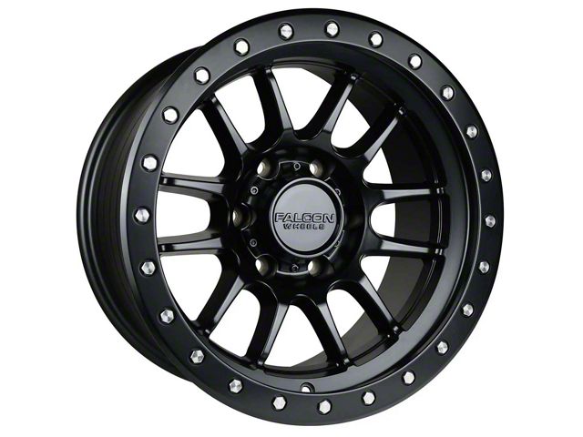 Falcon Wheels T7 Series Matte Black with Matte Black Ring 6-Lug Wheel; 17x9; 0mm Offset (07-13 Sierra 1500)