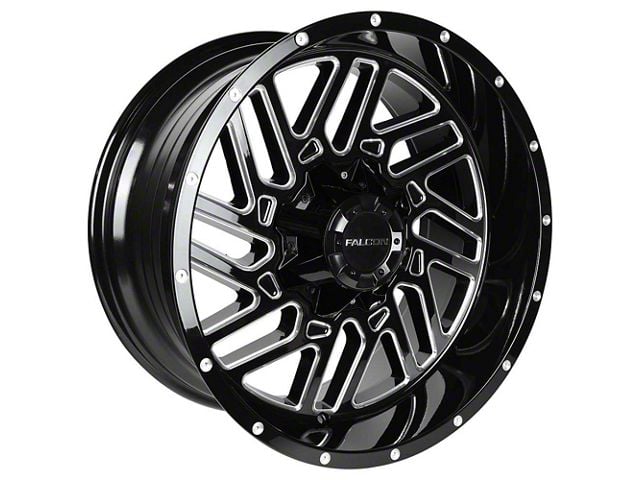 Falcon Wheels F2 Series Glossy Black with Diamond Milling 6-Lug Wheel; 20x10; -24mm Offset (07-13 Silverado 1500)