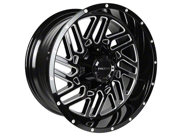 Falcon Wheels F2 Series Glossy Black with Diamond Milling 6-Lug Wheel; 20x10; -24mm Offset (14-18 Silverado 1500)