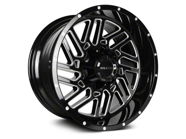Falcon Wheels F2 Series Glossy Black with Diamond Milling 6-Lug Wheel; 20x12; -44mm Offset (15-20 Yukon)