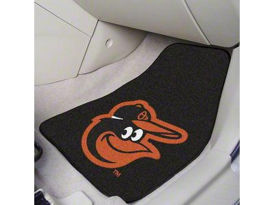 Carpet Front Floor Mats with Baltimore Orioles Logo; Black (Universal; Some Adaptation May Be Required)