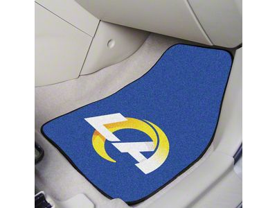 Carpet Front Floor Mats with Los Angeles Rams Logo; Navy (Universal; Some Adaptation May Be Required)