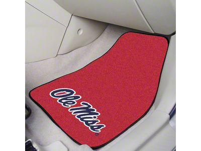 Carpet Front Floor Mats with Ole Miss Logo; Red (Universal; Some Adaptation May Be Required)