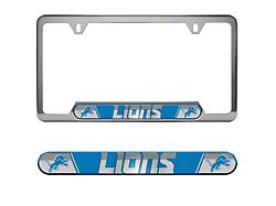 Embossed License Plate Frame with Detroit Lions Logo; Blue (Universal; Some Adaptation May Be Required)