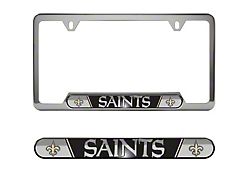 Embossed License Plate Frame with New Orleans Saints Logo; Black (Universal; Some Adaptation May Be Required)