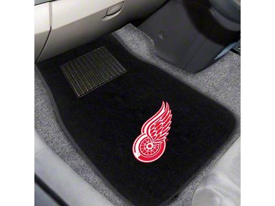 Embroidered Front Floor Mats with Detroit Red Wings Logo; Black (Universal; Some Adaptation May Be Required)