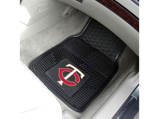 Vinyl Front Floor Mats with Minnesota Twins Logo; Black (Universal; Some Adaptation May Be Required)