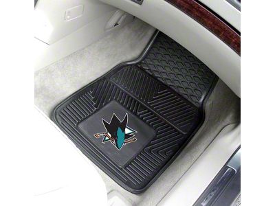 Vinyl Front Floor Mats with San Jose Sharks Logo; Black (Universal; Some Adaptation May Be Required)