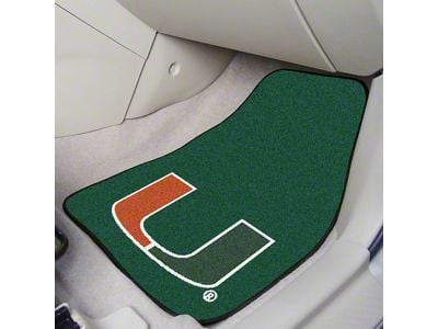 Carpet Front Floor Mats with University of Miami Logo; Green (Universal; Some Adaptation May Be Required)